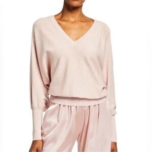 Milly Womens Metallic Pink Dolman Sleeve Slouchy Knit V Neck Sweater Top Size M